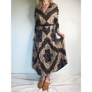 SANDRO Steva Satin Jacquard Retro Patterned Midi Dress Size 36